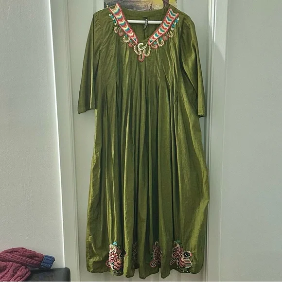 GENERATION | Kurtas | Generation Pakistani Maxi Dress Embroidered Peacocks  Olive Greenmulti Size L | Poshmark